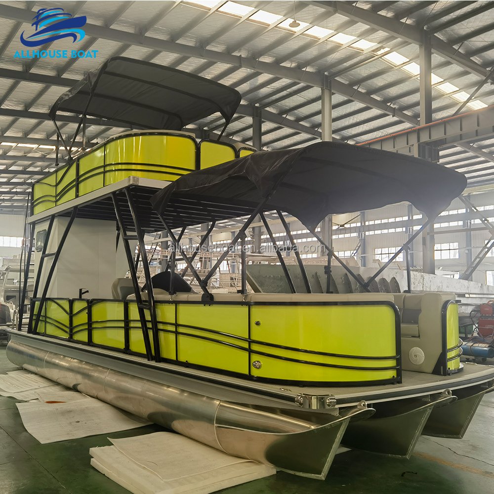 Manufacturer Direct 30FT High Quality Aluminum Pontoon Boats Luxury Yacht for Fishing and Entertainment with Outboard Engine