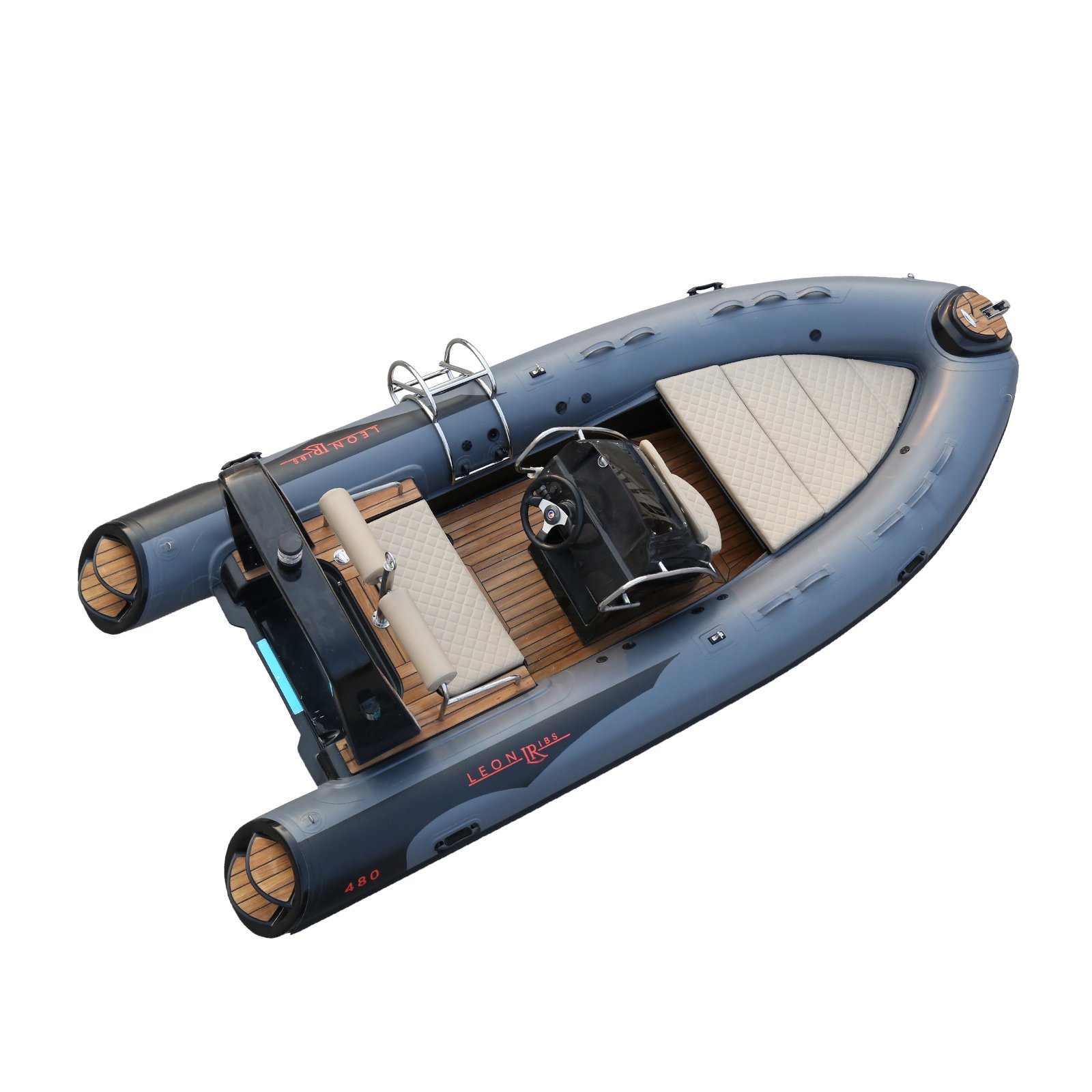CE Certified 15.4ft 4.8m New & Classic Luxury PVC Fiberglass Inflatable Rowing Boat with Outboard Engine for Fishing from China