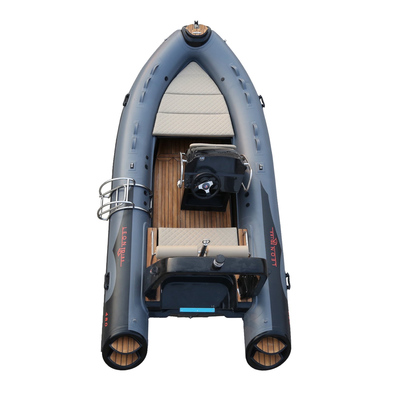 CE Certified 15.4ft 4.8m New & Classic Luxury PVC Fiberglass Inflatable Rowing Boat with Outboard Engine for Fishing from China