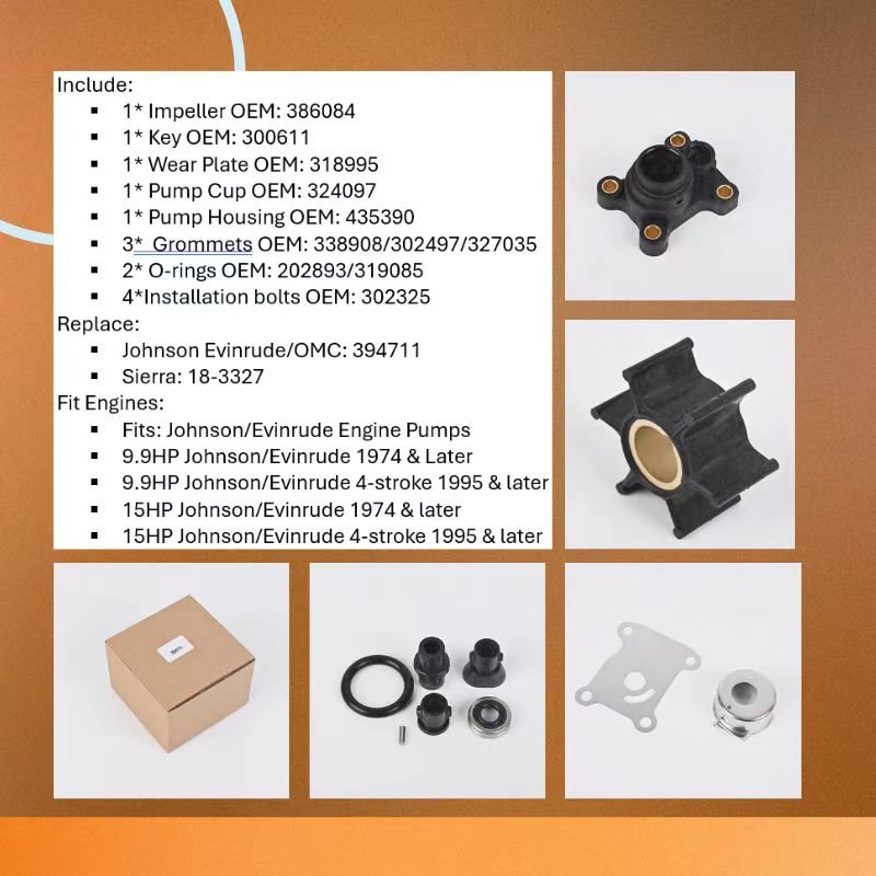 Marine Water Pump Impeller Repair Kit for Johnson Evinrude 394711 Outboard 8/ 9.9 /10 /15 HP Essential Boat Engine Parts