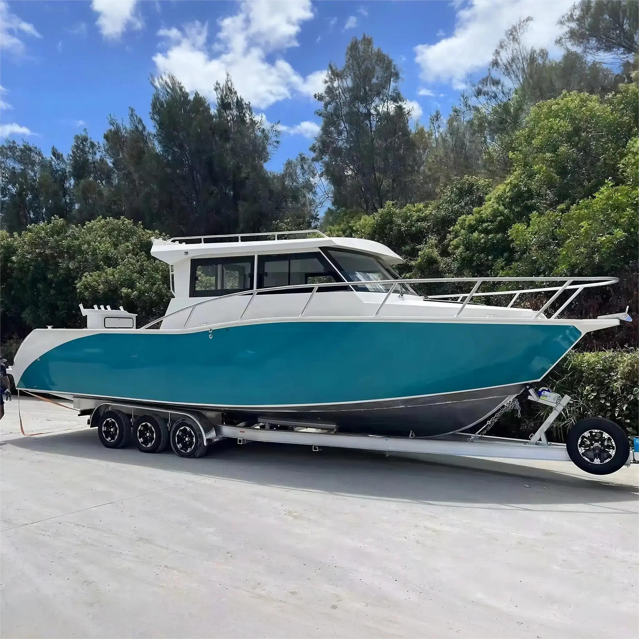 Cheap 9m 29.5ft Luxury Sport Yacht Speed Boat 3m Cabin Cruiser Fishing Leisure Surfing Aluminum Outboard