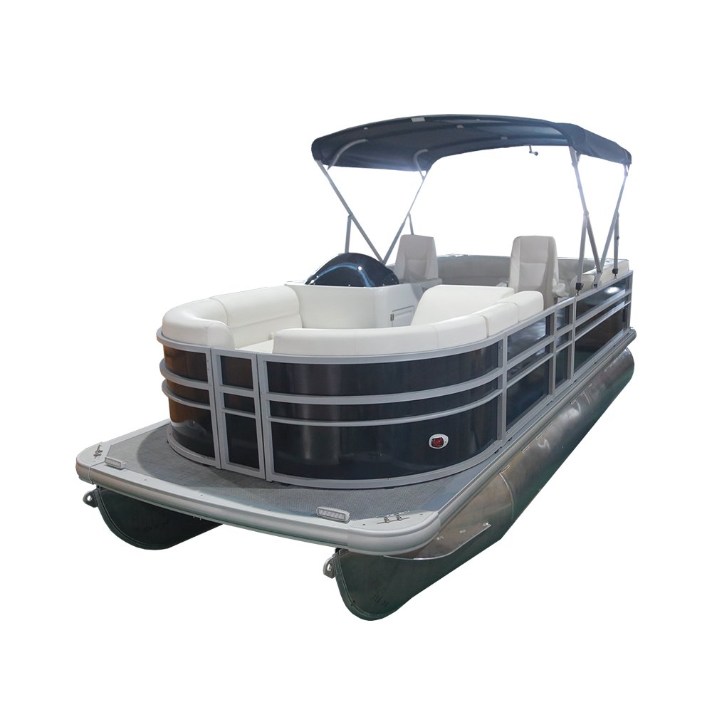 Kinocean 16 Feet Luxury Sport Pontoon Boat for Rowing Integrated Marine Grade Aluminum Fence for Lakes and Rivers