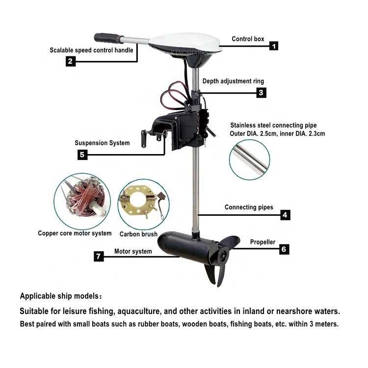 Hangkai 12V 46A 552W 45S Electric Boat Motor High Quality Inflatable Fishing Boat Outboard Motor Electric Boat Engine