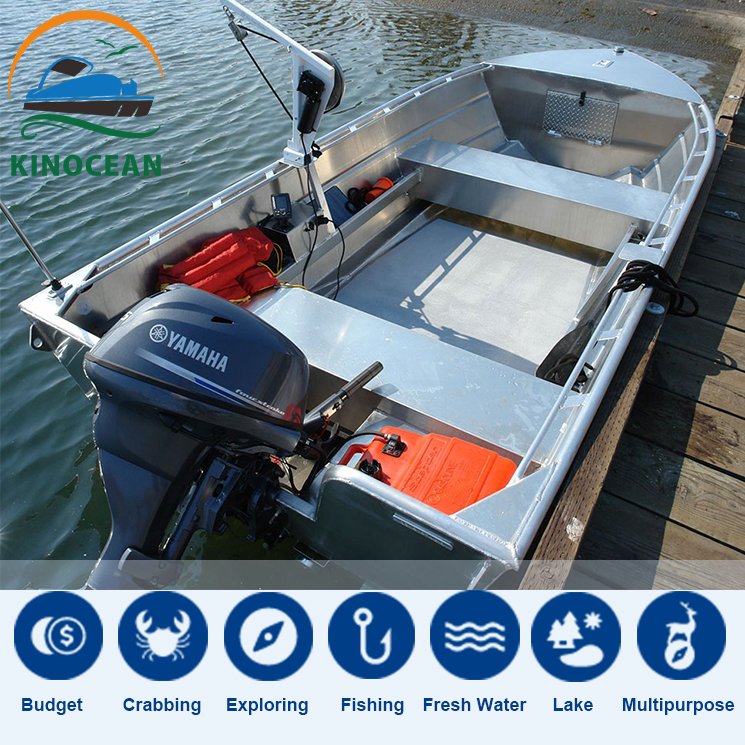 KinOcean Best 14ft Aluminum Fishing Boat with Engine Combo Set Surfing Bass Boat for Outdoor Recreation for Ocean Waters