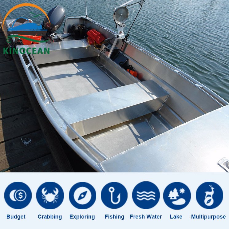 KinOcean Best 14ft Aluminum Fishing Boat with Engine Combo Set Surfing Bass Boat for Outdoor Recreation for Ocean Waters