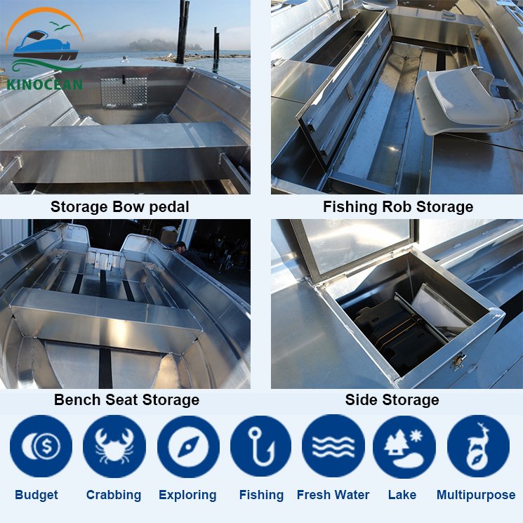 KinOcean Best 14ft Aluminum Fishing Boat with Engine Combo Set Surfing Bass Boat for Outdoor Recreation for Ocean Waters