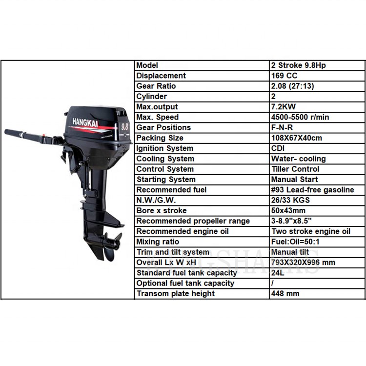 Hangkai 2 Stroke 9.8Hp Boat Outboards Motor High Quality Gasoline 9.8 hp boat engine outboard motor