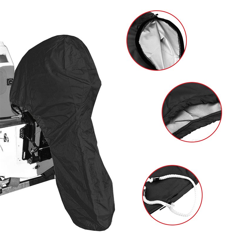 Full Outboard Motor Cover 210D Heavy Duty Waterproof Boat Motor Cover Trailerable Boat Engine Covers Fit for Motor 60-100 HP,