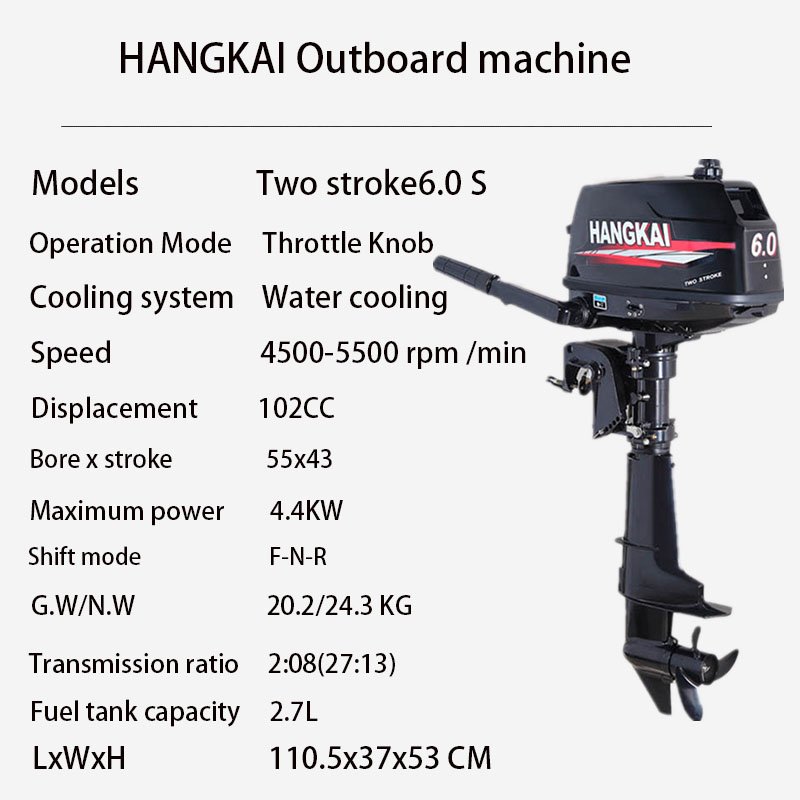 HANGKAI New Design 6.0 HP 2 Stroke Gasoline Outboard Engine 4500-5500r/min