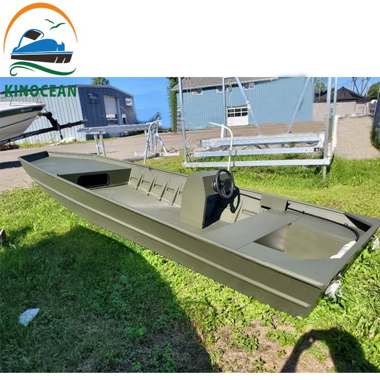 KinOcean 14ft Jon Boat Model 1445 Durable Aluminum 2-6 Person Fishing and Surfing Boat with Smooth Welded Engine Combo Set