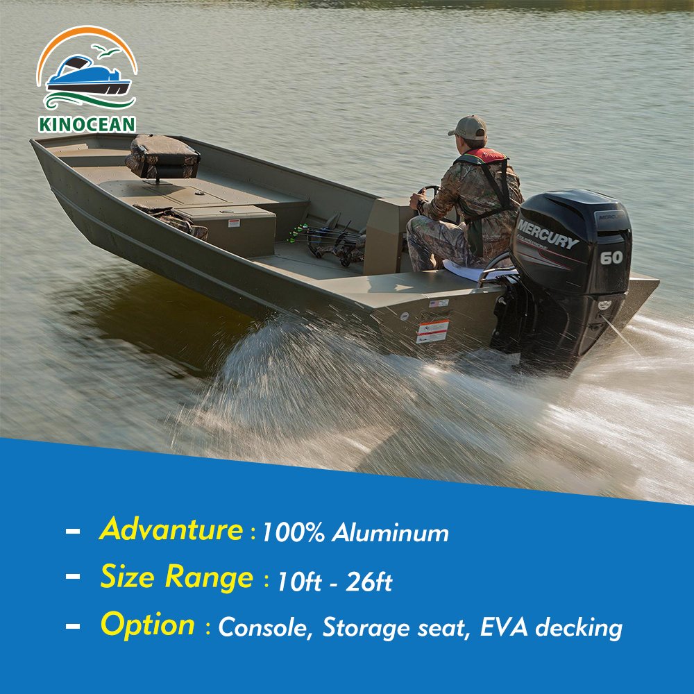 KinOcean 14ft Jon Boat Model 1445 Durable Aluminum 2-6 Person Fishing and Surfing Boat with Smooth Welded Engine Combo Set
