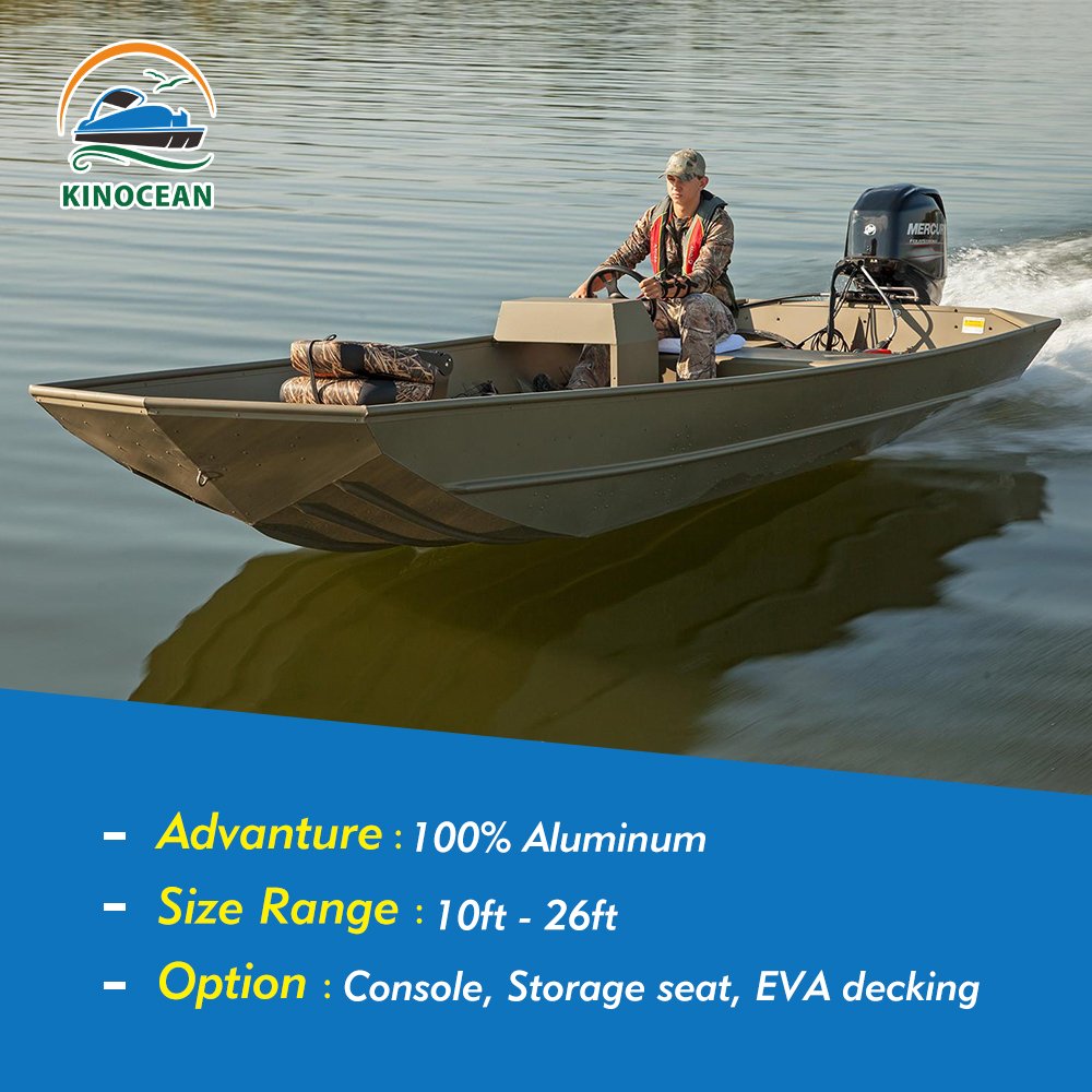 KinOcean 14ft Jon Boat Model 1445 Durable Aluminum 2-6 Person Fishing and Surfing Boat with Smooth Welded Engine Combo Set