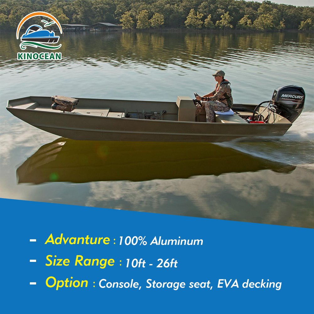 KinOcean 14ft Jon Boat Model 1445 Durable Aluminum 2-6 Person Fishing and Surfing Boat with Smooth Welded Engine Combo Set