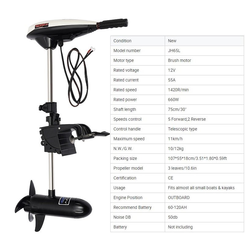 HANGKAI-55LBS 12V Electric Trolling Motor for Boats Outboard Engine Hanging Propeller Motor
