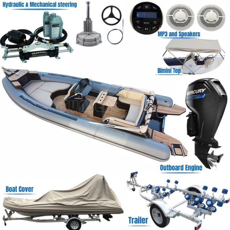 Hot Sale 25ft 7.6m 760 Deep V Fiberglass Hull Hypalon Air Tube Luxury Yacht Rib Boat for Divers Sale