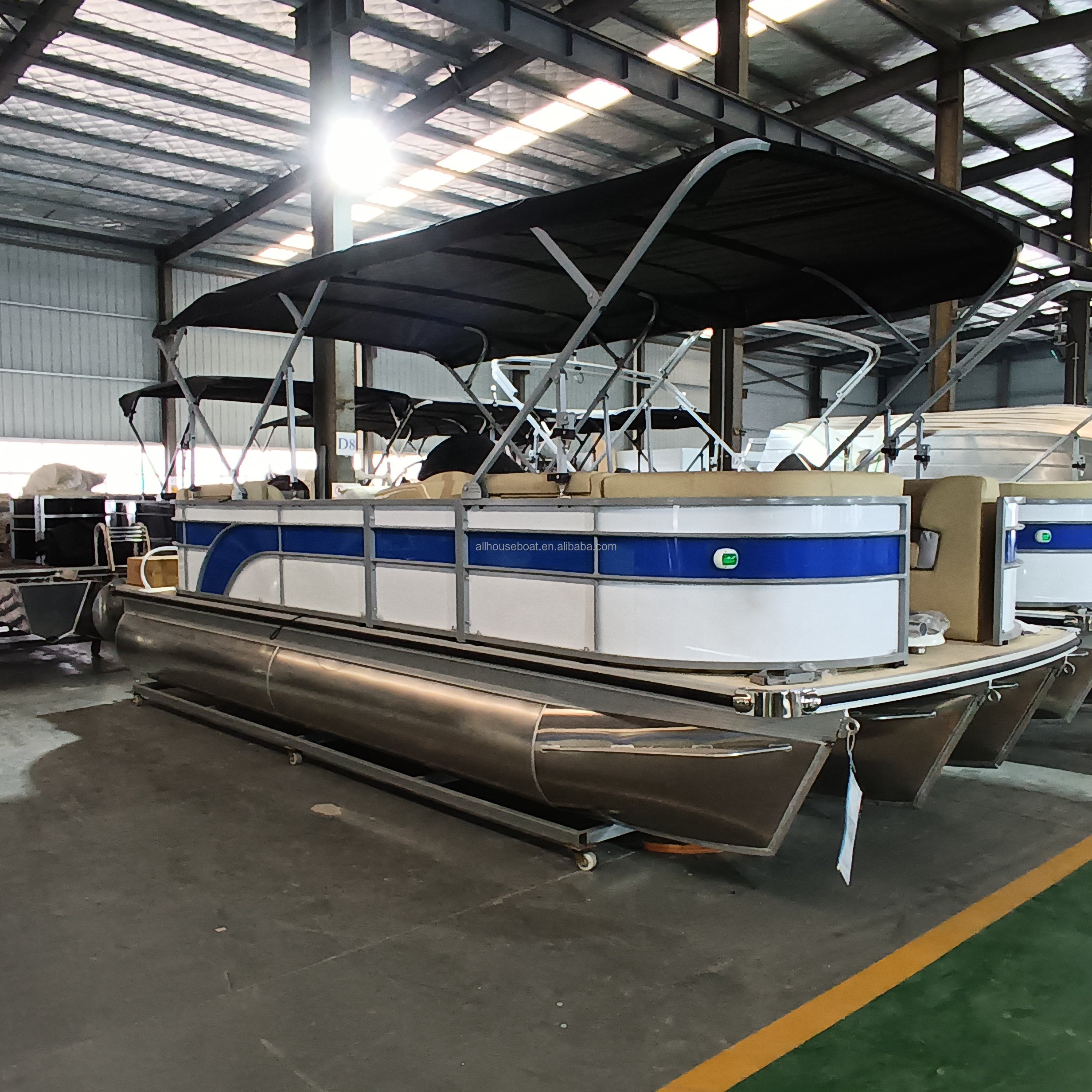 Allhouse 21ft Aluminum Luxury Pontoon Boat Latest Design Sun Bed for Lake/ River Cruising & Fishing with Engine Combo Set