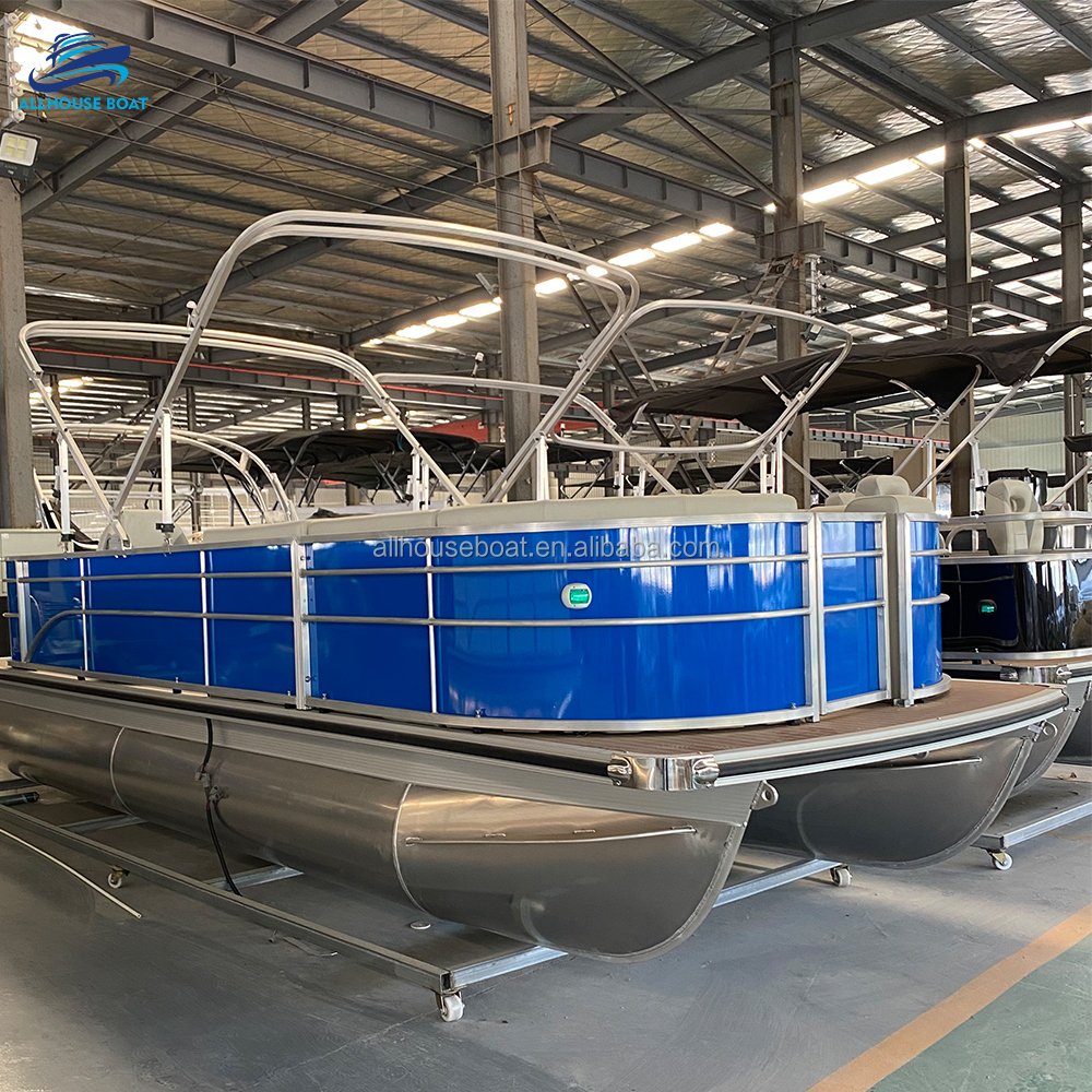 Allhouse 21ft Aluminum Luxury Pontoon Boat Latest Design Sun Bed for Lake/ River Cruising & Fishing with Engine Combo Set