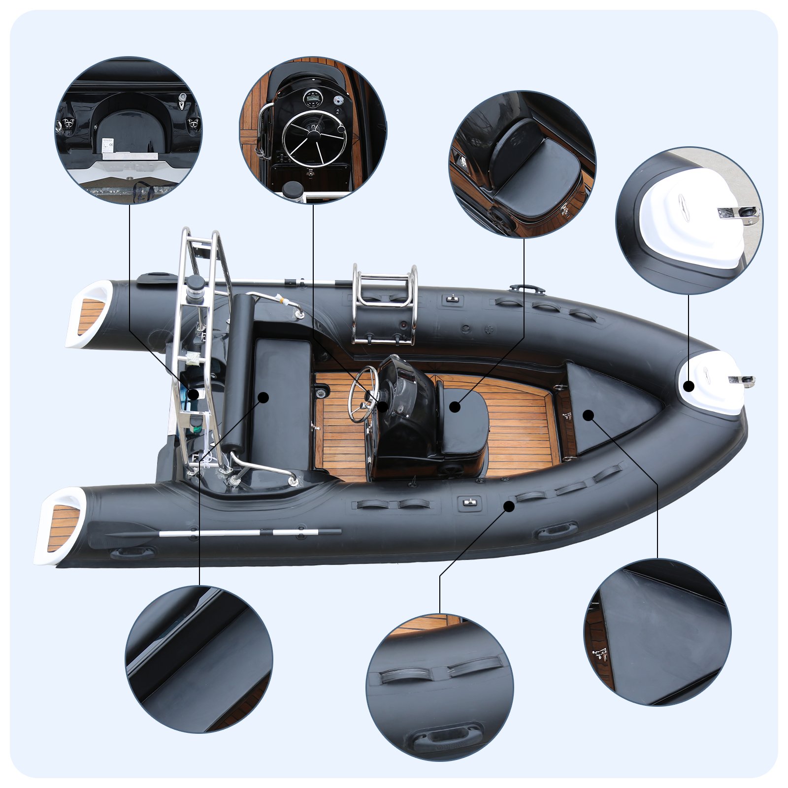 China Sailing Small Bateau Inflatable Rib Boat PVC Material Center Console Fishing Boat Outboard Engine for Entertainment Use