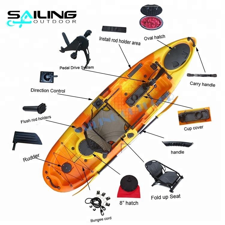 1 Person 10ft Pedal Power Boat Canoe Con Pedali Fishing Electric Motorized Kayak With Pedals Engine System for Sale