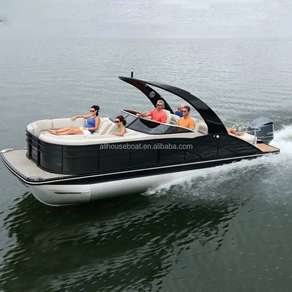 China's Luxury 21ft Party Pontoon Boat Bimini Top Small Cheap Floating Aluminium Prefabricated Boats Outboard Engine for Sale