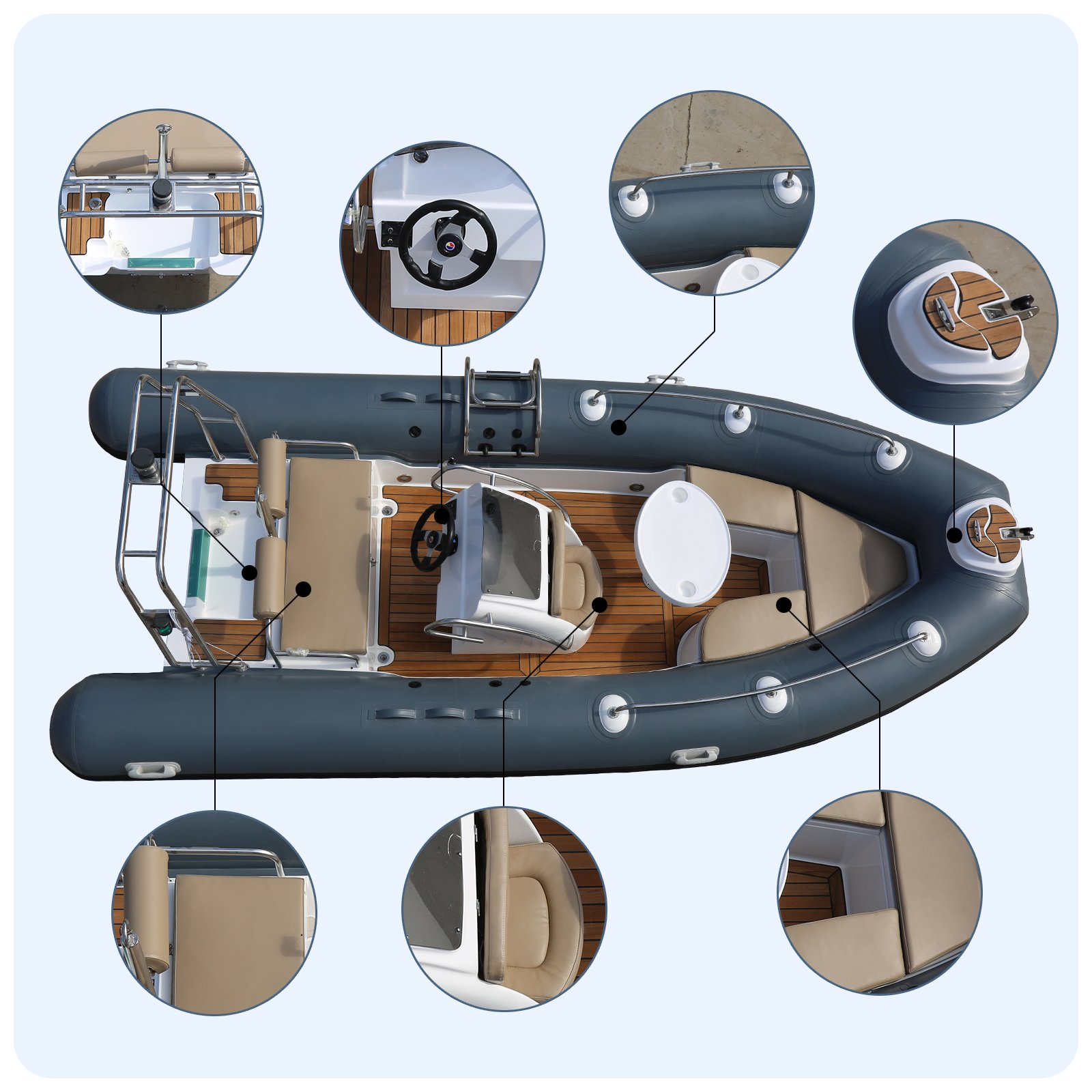 Ce Luxury Rigid Pontoon Jet Sailing Rib Boat Fast Speed Fiberglass Motor Kayak for Drifting for Rowing Yacht Fishing Outdoor