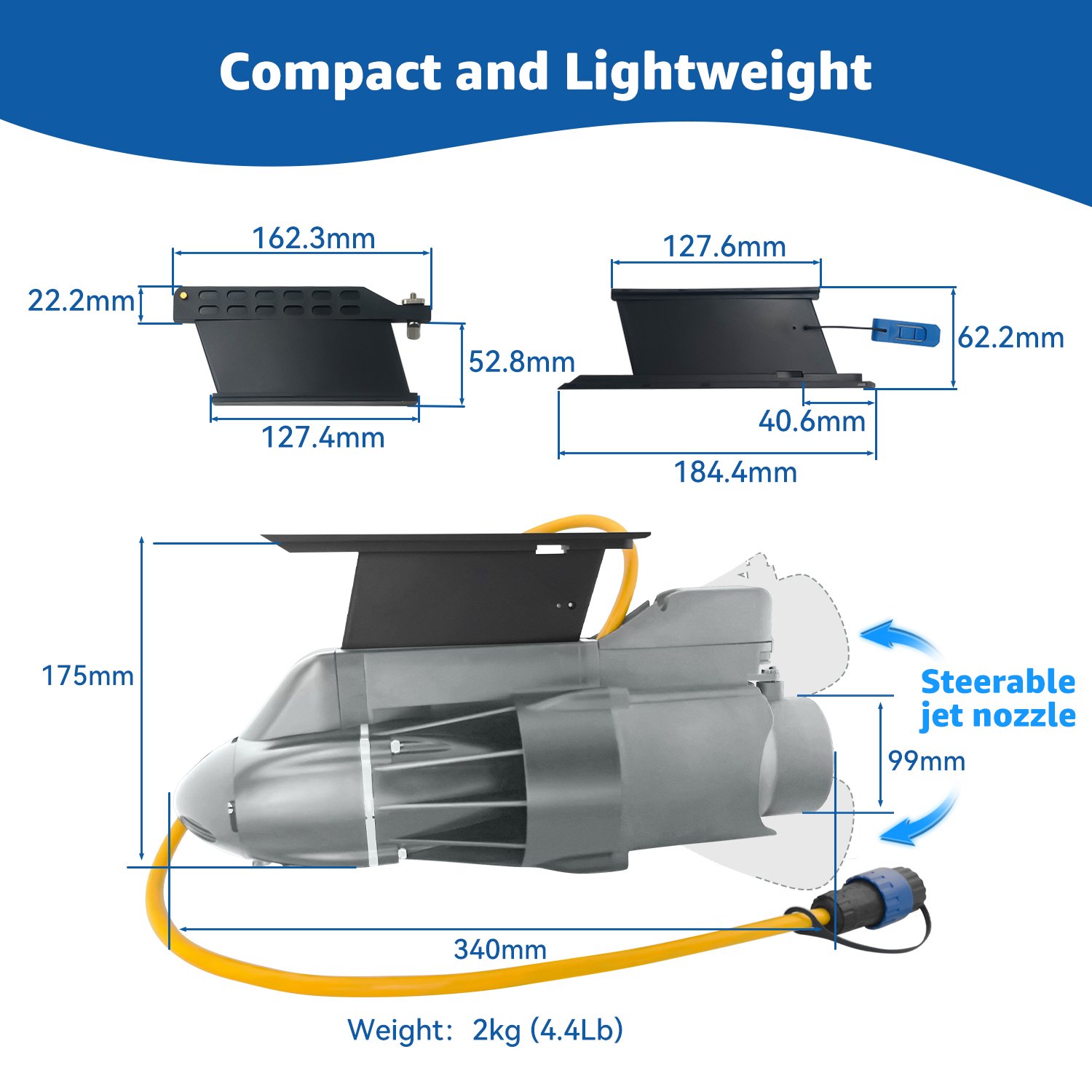 Directional SUP Propeller Electric Fin for Fishing Boat, 360W Motor , 9KM/H, Underwater Thruster for Paddle Board and Kayaks