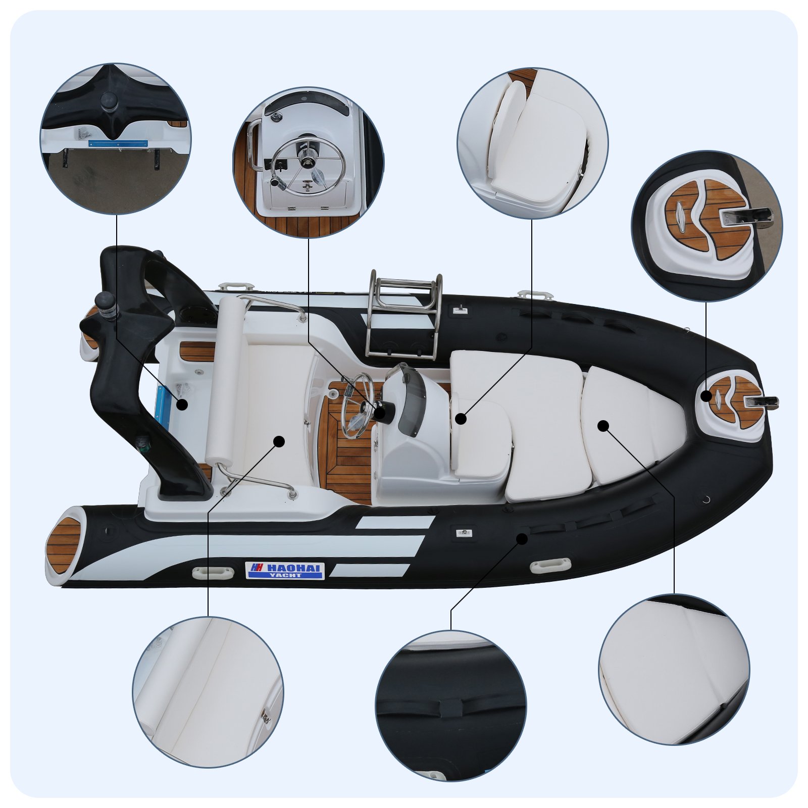 Haohai Newest Orca Tube Fiberglass Dinghy 390 Inflatable RIB Model With Outboard Engine Rowing Boat Category