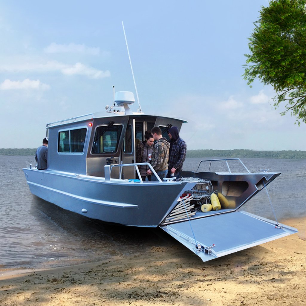 Kindle 25ft Shipyard Multipurpose Cargo Vessel Landing Craft Passenger Cabin Boat with Crab Creaking Outboard Engine