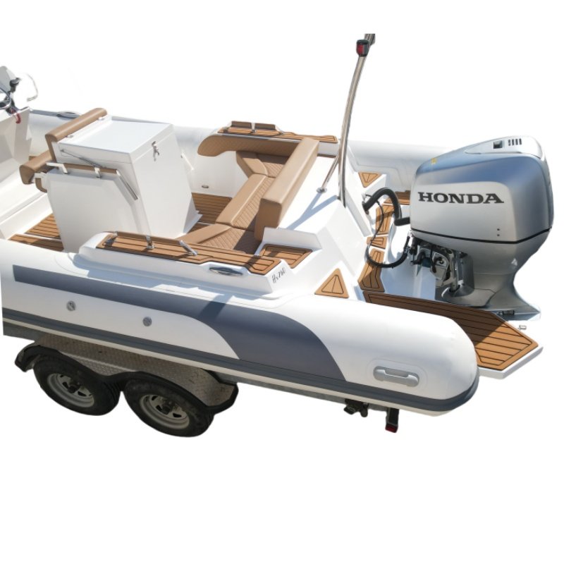 CE Luxury 24ft RIB760 Fishing Vessel PVC Hypalon Material Deep V RIB Fiberglass Boat with Outboard Engine Combo Set Lake Usage
