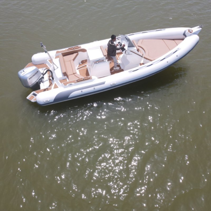CE Luxury 24ft RIB760 Fishing Vessel PVC Hypalon Material Deep V RIB Fiberglass Boat with Outboard Engine Combo Set Lake Usage