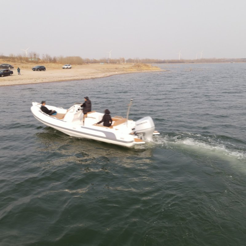 CE Luxury 24ft RIB760 Fishing Vessel PVC Hypalon Material Deep V RIB Fiberglass Boat with Outboard Engine Combo Set Lake Usage