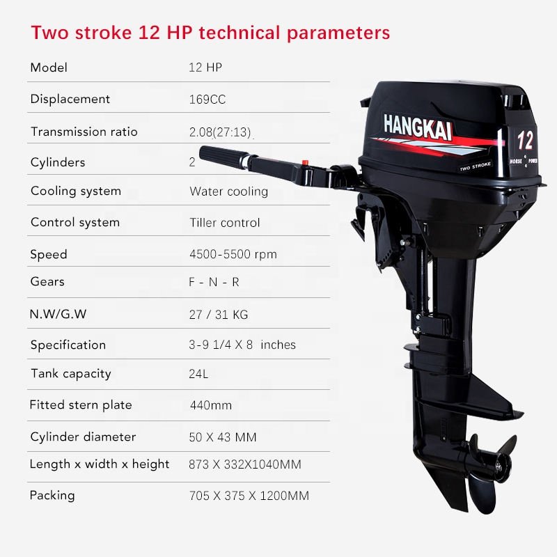 High Quality Small Boat Engine 2Stroke 12hp 169CC Outboard Boat Motor Marine Boat Engine on Sale