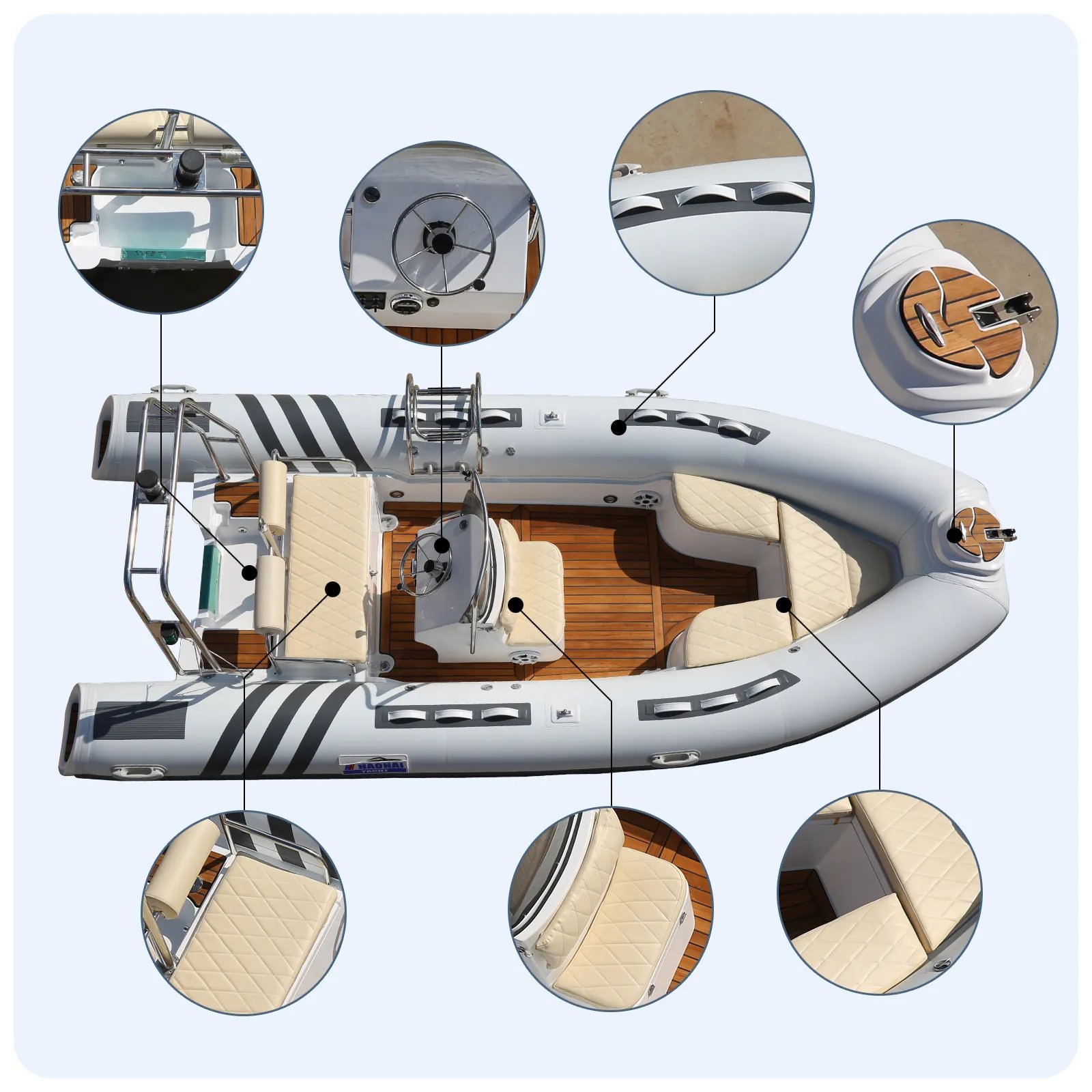 Inflatable Rib Yacht Rowing Boat Engine Combo Set PVC Fiberglass Hull Family Sport Lake Recreation Surfing Fishing Recreation
