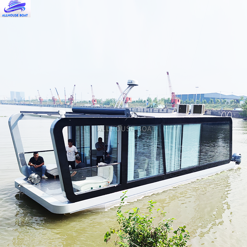 Customizable Luxury Aluminum Floating Entertainment Houseboat Yacht or Pontoon Boat with Outboard Engine