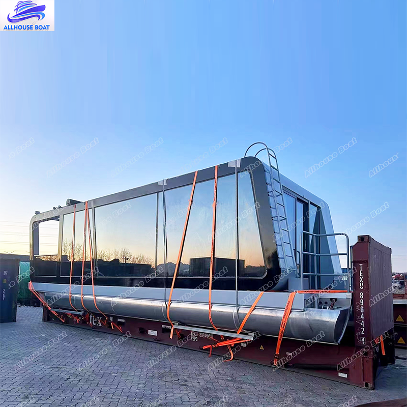 Customizable Luxury Aluminum Floating Entertainment Houseboat Yacht or Pontoon Boat with Outboard Engine