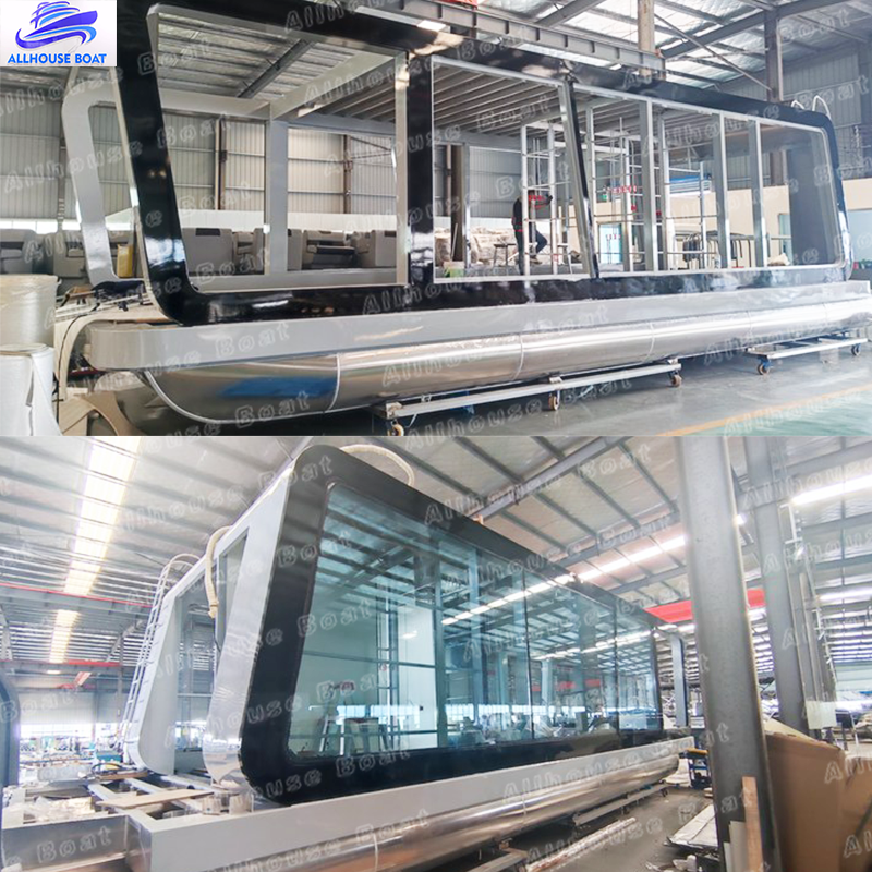 Customizable Luxury Aluminum Floating Entertainment Houseboat Yacht or Pontoon Boat with Outboard Engine