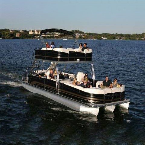 Luxury 25 Ft Double Decker Tritoon House Boat with Cabin Slide Trailer Outboard Motor Surfing Fishing Rivers Outdoor Adventure