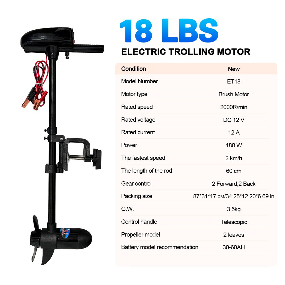 12V 18LB Electric Trolling Motor Outboard Engine for Inflatable Fishing Boats Rowing Kayaks