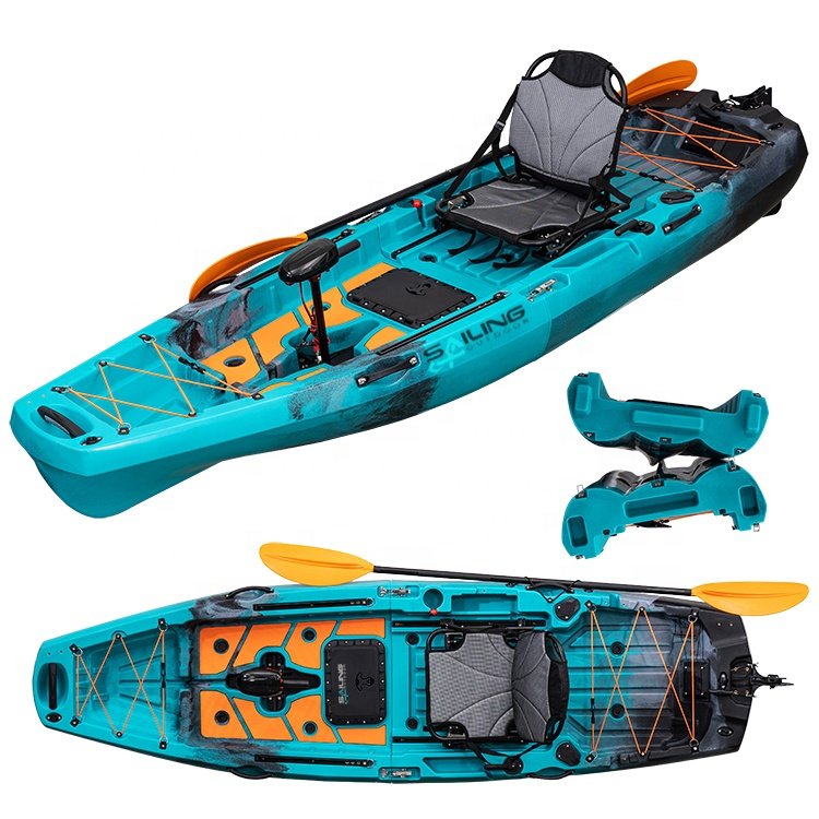 Direct Sales 1 Persons Pedal Drive Kayak Sport Fishing Plastic Boat for Lakes & Rivers 2 Pieces Modular Canoe