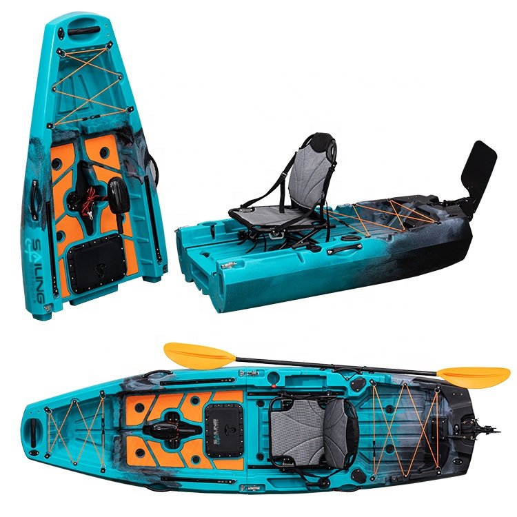 Direct Sales 1 Persons Pedal Drive Kayak Sport Fishing Plastic Boat for Lakes & Rivers 2 Pieces Modular Canoe