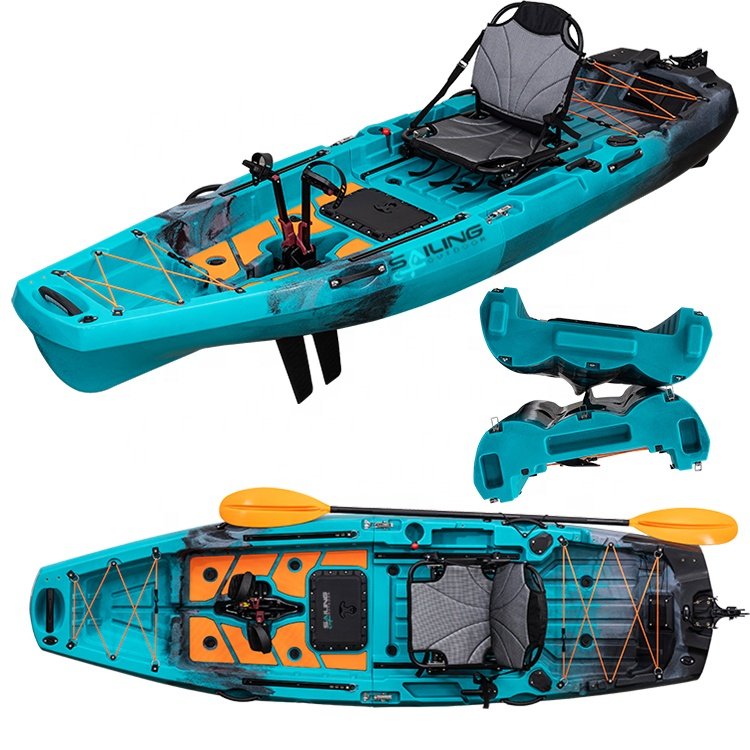 Direct Sales 1 Persons Pedal Drive Kayak Sport Fishing Plastic Boat for Lakes & Rivers 2 Pieces Modular Canoe