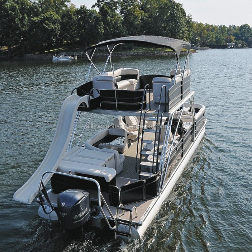 Allhouse 27ft Luxury Double Decker Inflatable Pontoon Fishing Boat Kits Direct Manufacturer Outboard Engine Aluminium Floating