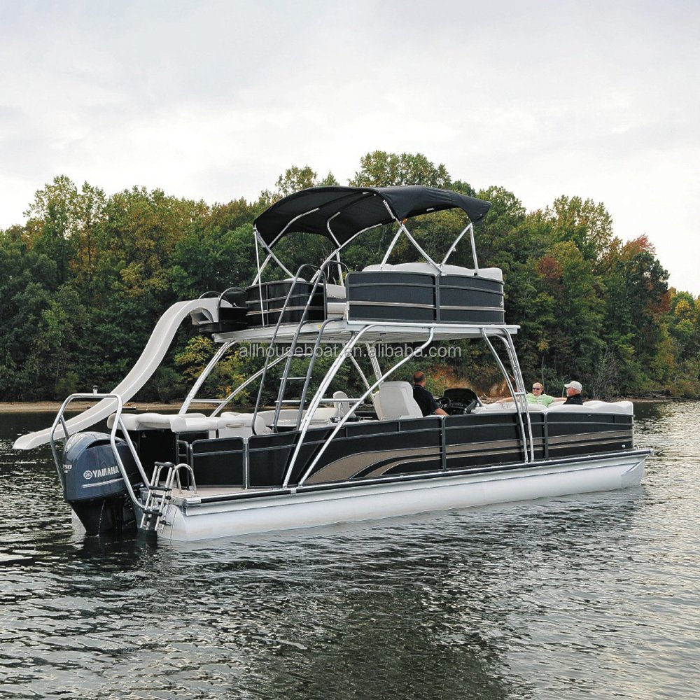 Allhouse 27ft Luxury Double Decker Inflatable Pontoon Fishing Boat Kits Direct Manufacturer Outboard Engine Aluminium Floating