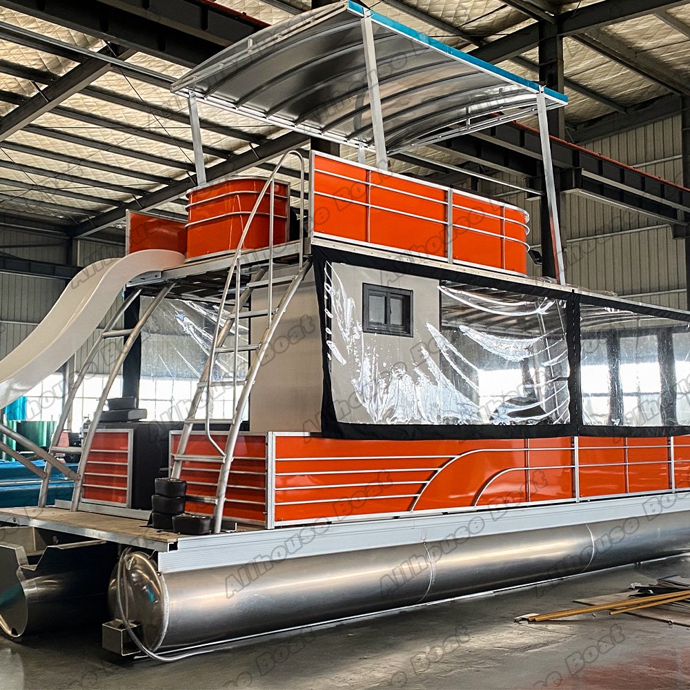 Allhouse 27ft Luxury Double Decker Inflatable Pontoon Fishing Boat Kits Direct Manufacturer Outboard Engine Aluminium Floating
