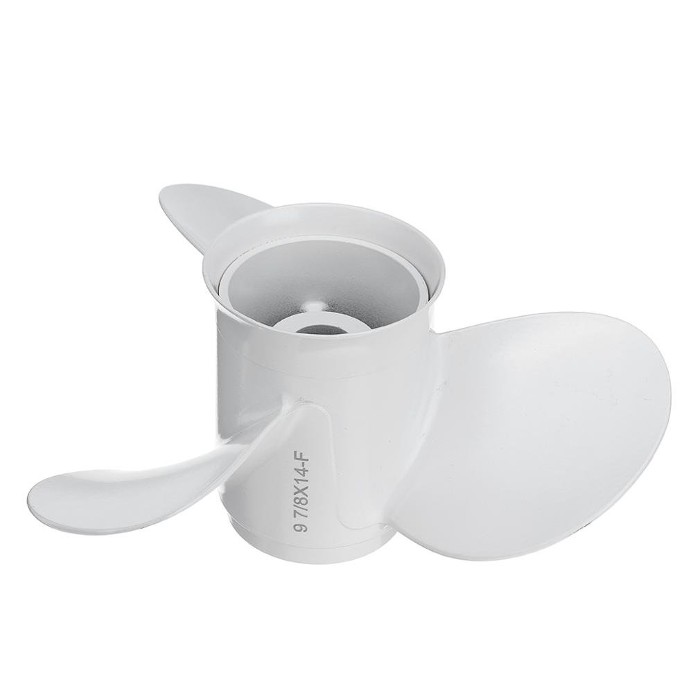 664-45952-00-EL 9 7/8 X 14 Aluminum Boat Outboard Propeller for 20-30HP White 10 Spline Tooth 3 Blades R Rotation