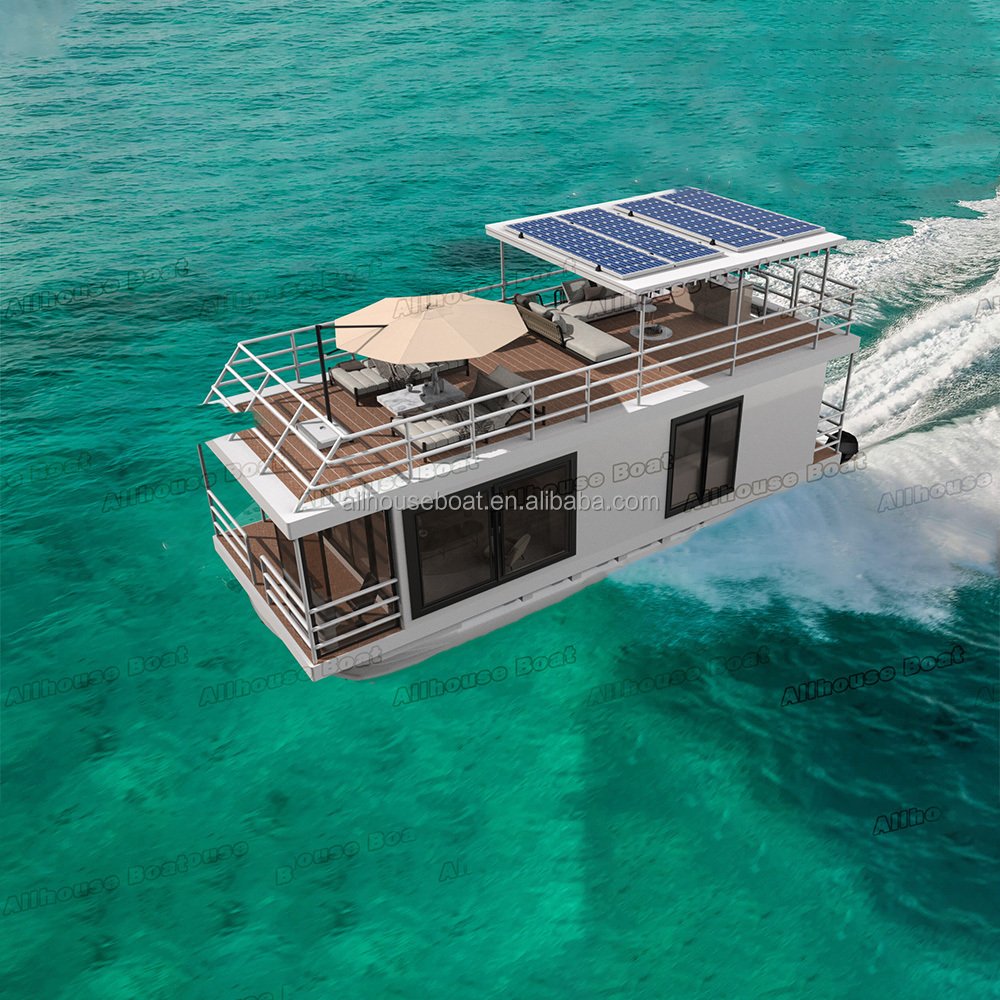 2025 Luxury Modular Prefab Houseboat Aluminum Yacht Outboard Engine Floating Hotel River Features Optional Trailer Boating