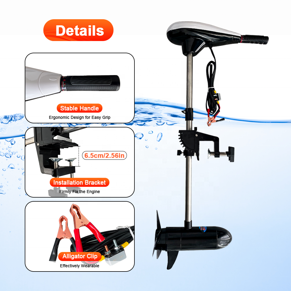 60lb 12V Electric Outboard Brush Motor Trolling Fishing Boat Engine Transom Mounted Three Blades of Propeller