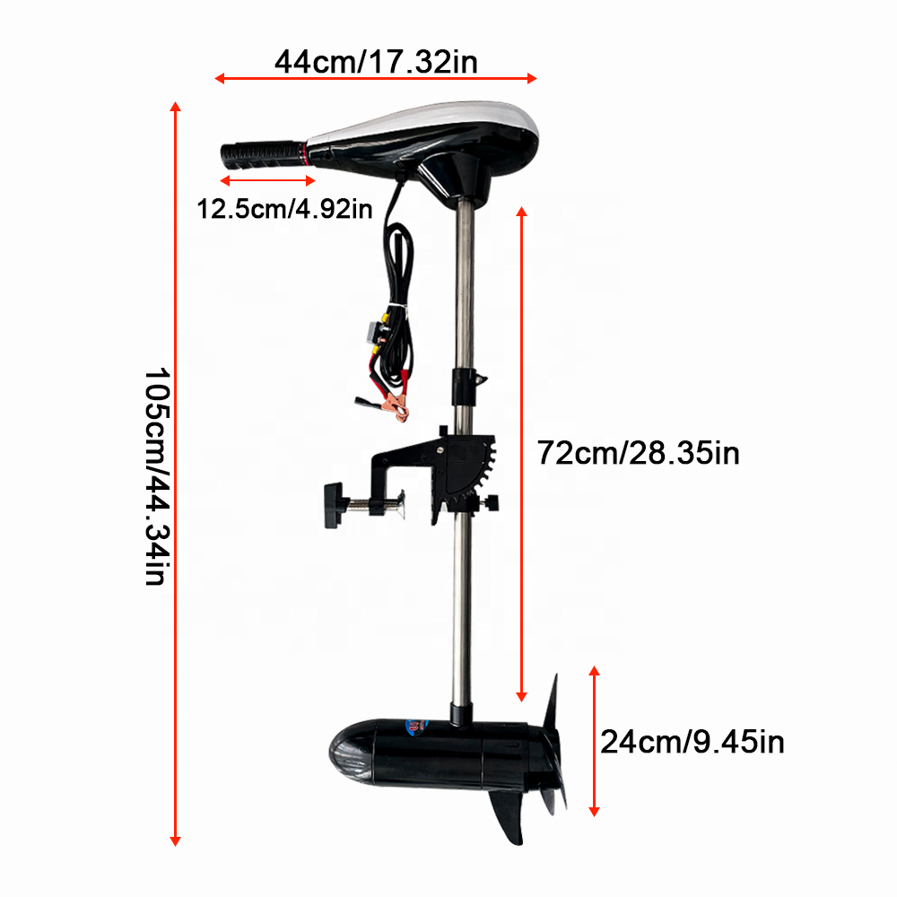 60lb 12V Electric Outboard Brush Motor Trolling Fishing Boat Engine Transom Mounted Three Blades of Propeller