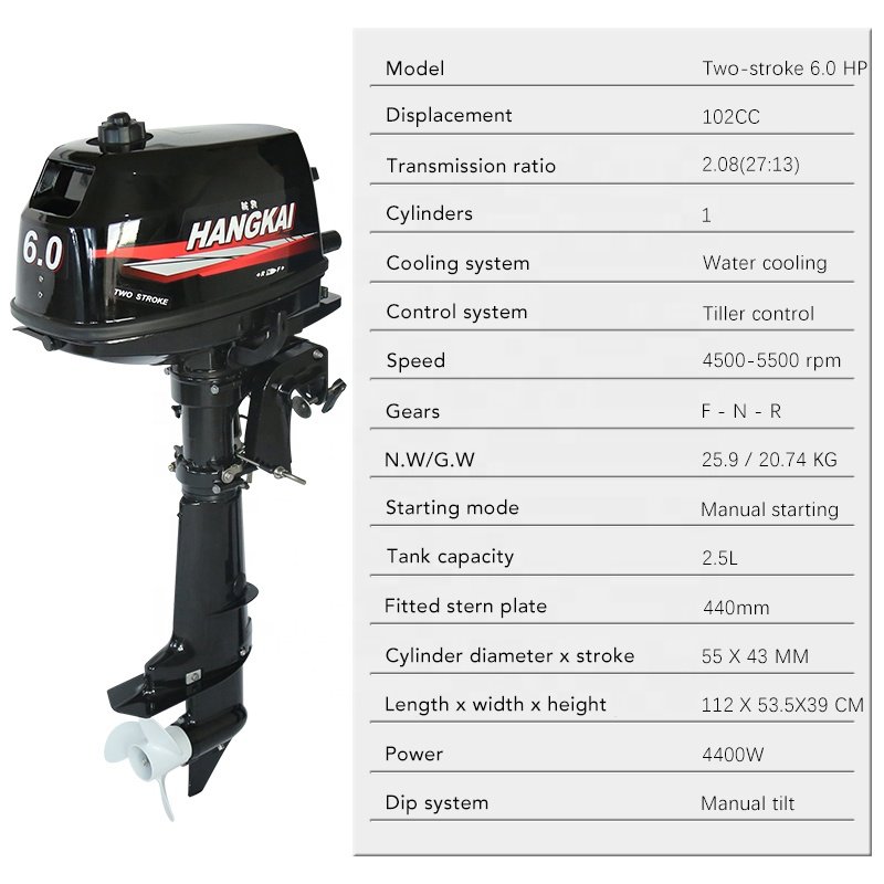 Small Hangkai Outboard Motor 2 Stroke 6hp Water Cooling for Rc Boat Ship New Used Outboard Boat Engine