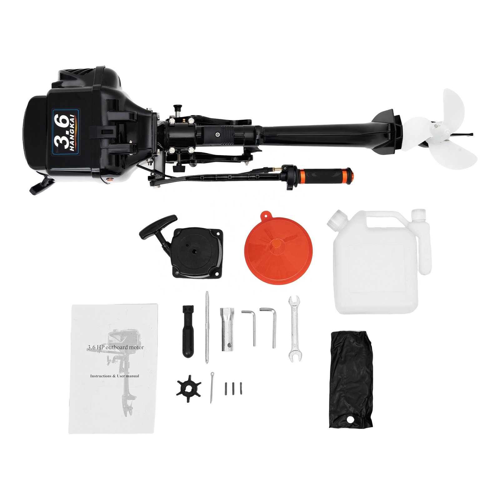 HANGKAI 3.6HP Boat Engine 2-Stroke Outboard Motors Inflatable Fishing Boat Motor With Water and Air Cooling CDI System